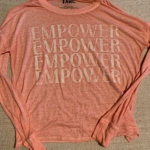 Doe. long sleeved sheer peach “Empower” t shirt